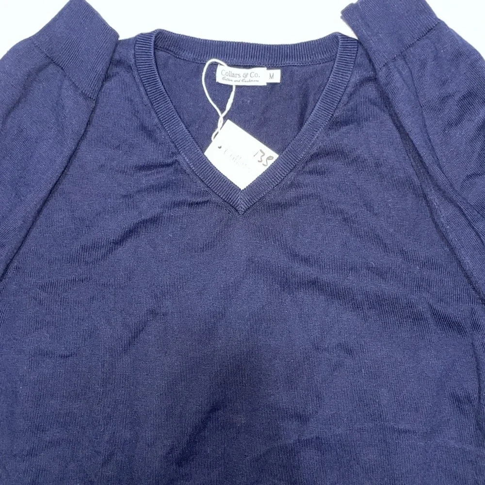 Collars and Co Luxury Touch Cotton Cashmere V-Neck Sweater Navy Mens M